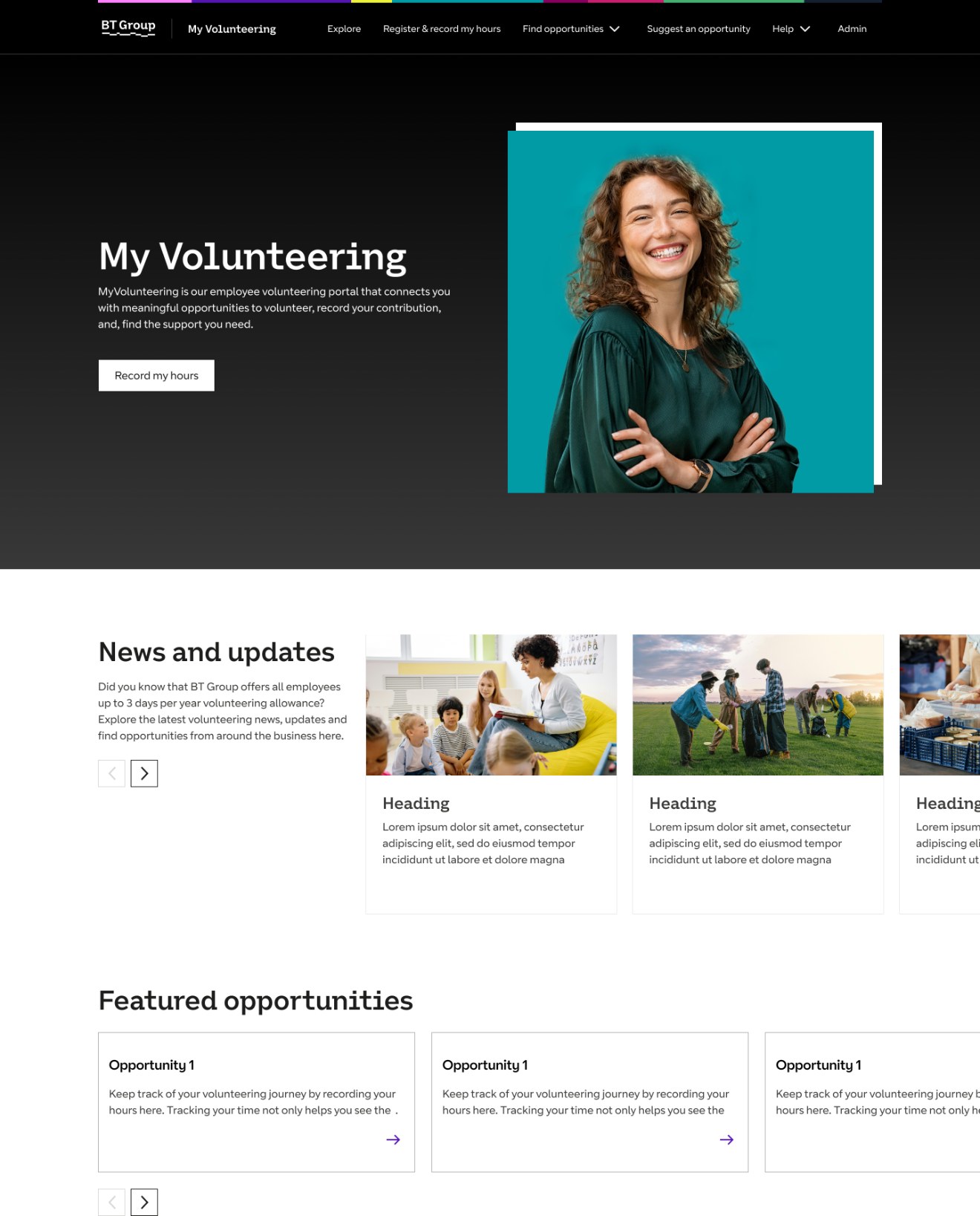 My Volunteering platform homepage