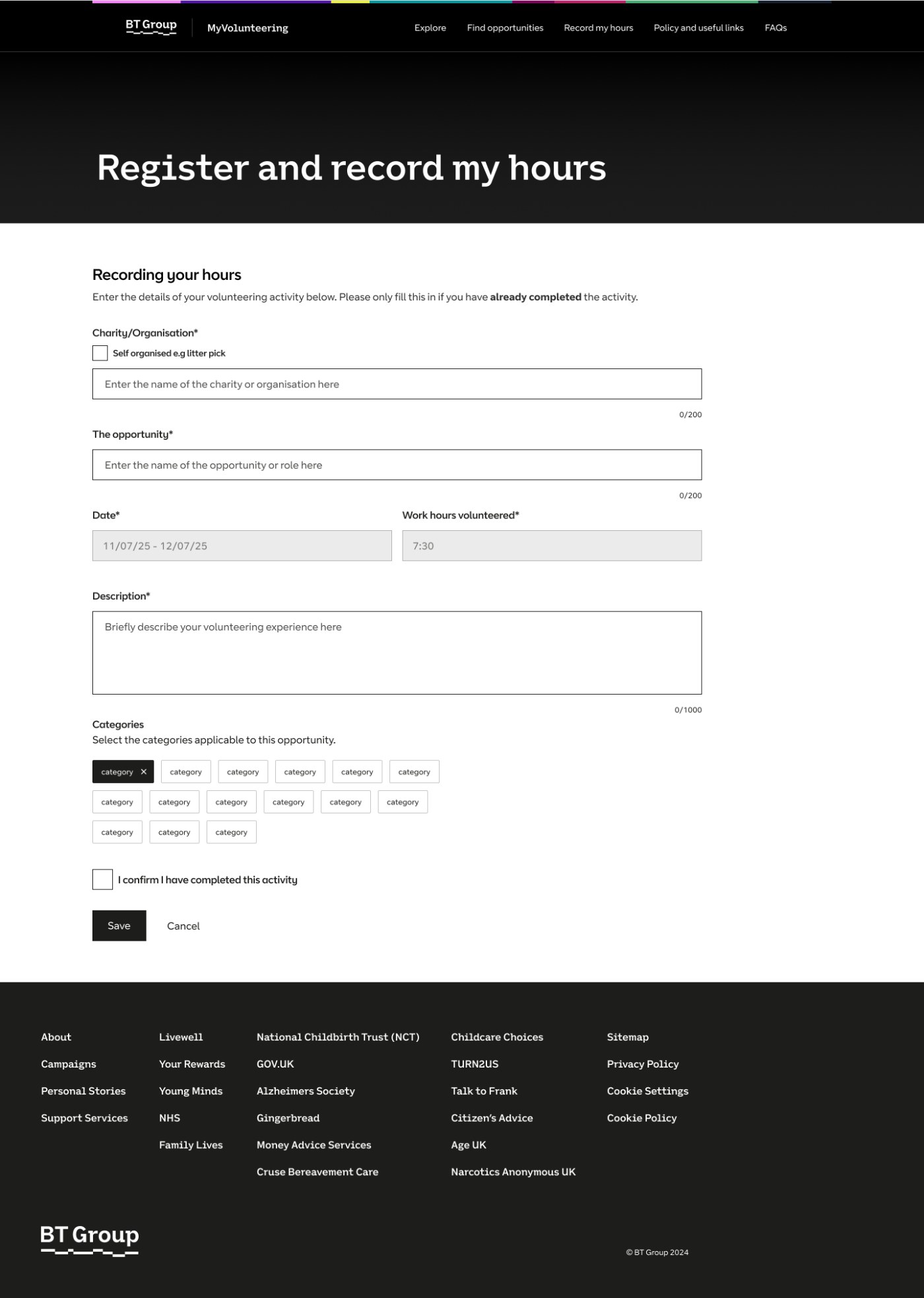 Recording your hours, the activity form
