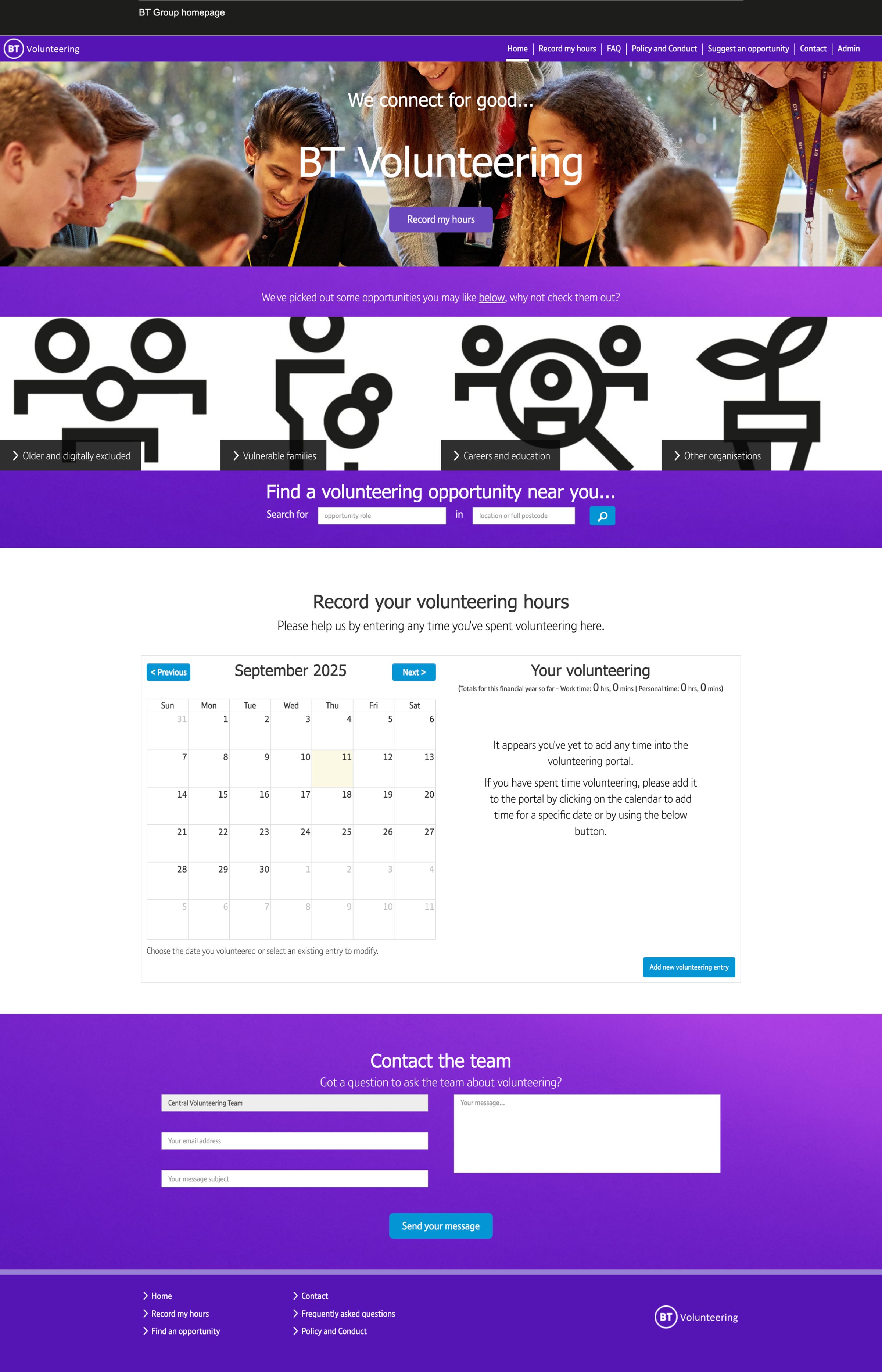 The previous volunteering portal homepage