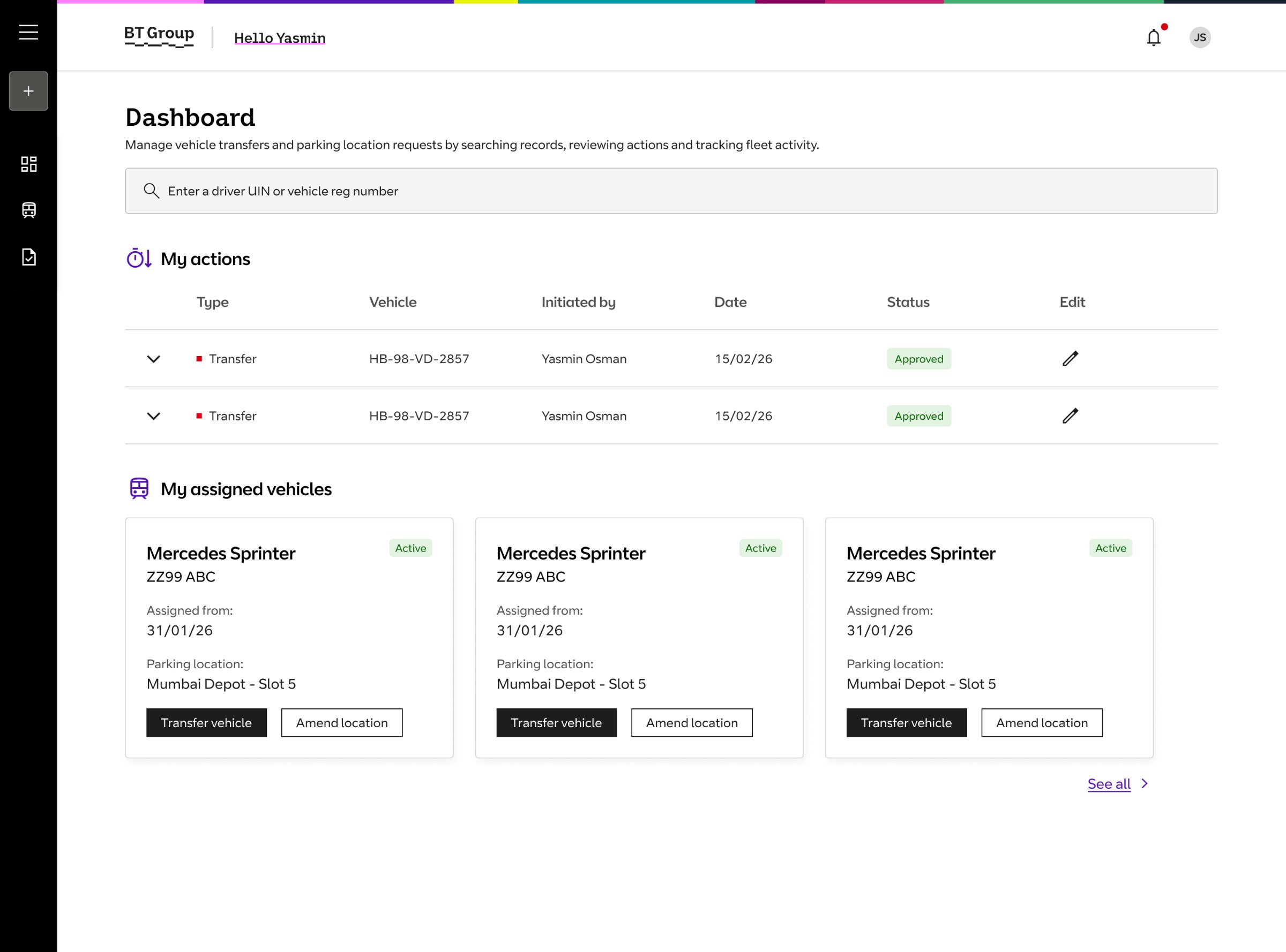Vehicle Asset Management, task-focused dashboard, desktop