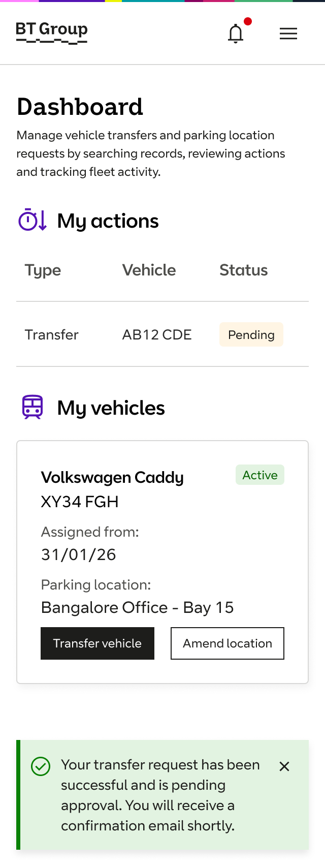 Vehicle Asset Management, driver dashboard, mobile